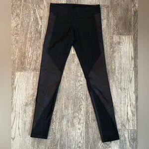 Alo Black Yoga Leggings- mixed media w/ shimmery black panels & zippered ankles